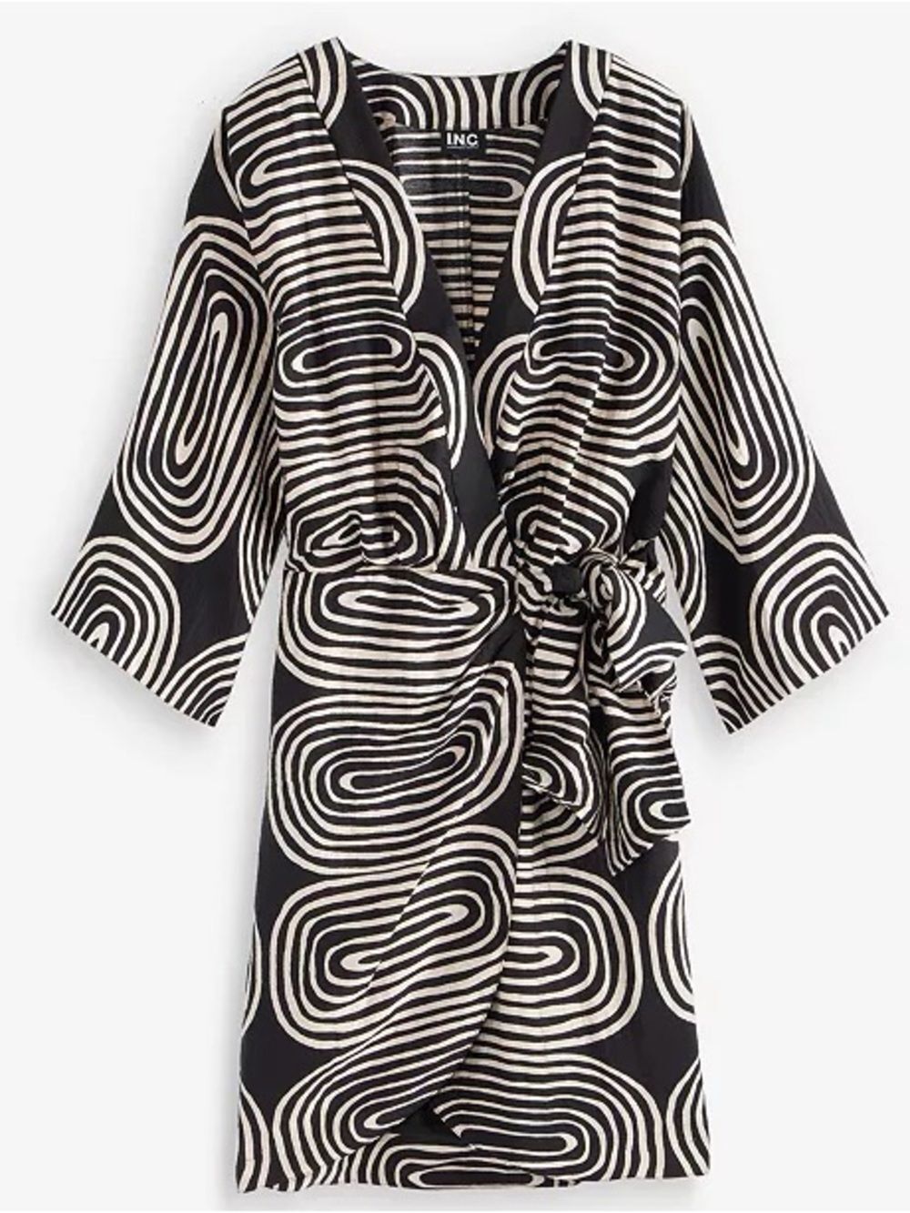 INC International Concept 3/4-Sleeve Printed Kimono Tie Mini Dress Size Small - Picture 5 of 6
